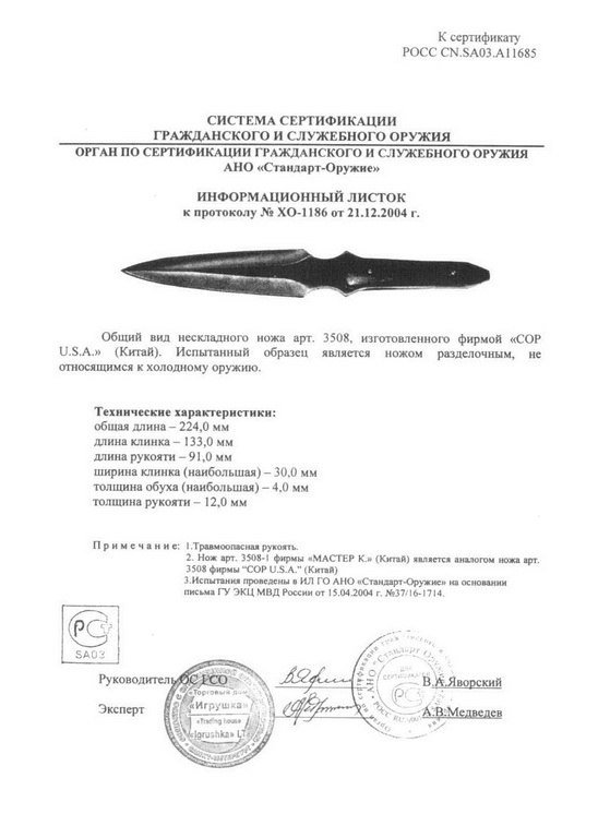 Нож нескладной COP U.S.A. 3508