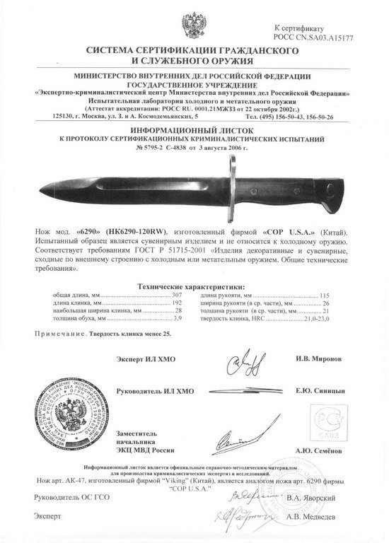 Нож нескладной COP U.S.A. 6290