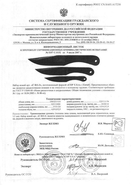 Набор нескладных ножей COP U.S.A. C011-3 (C012-3)