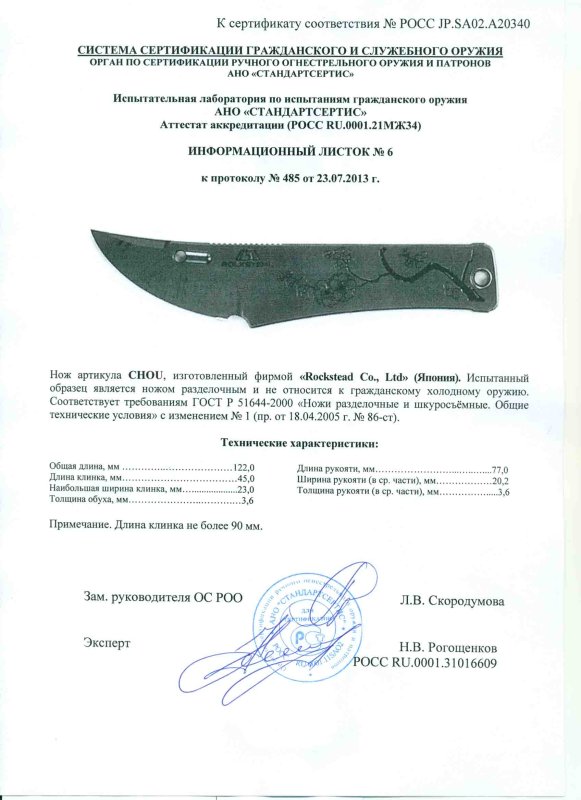 Нож нескладной Rockstead CHOU