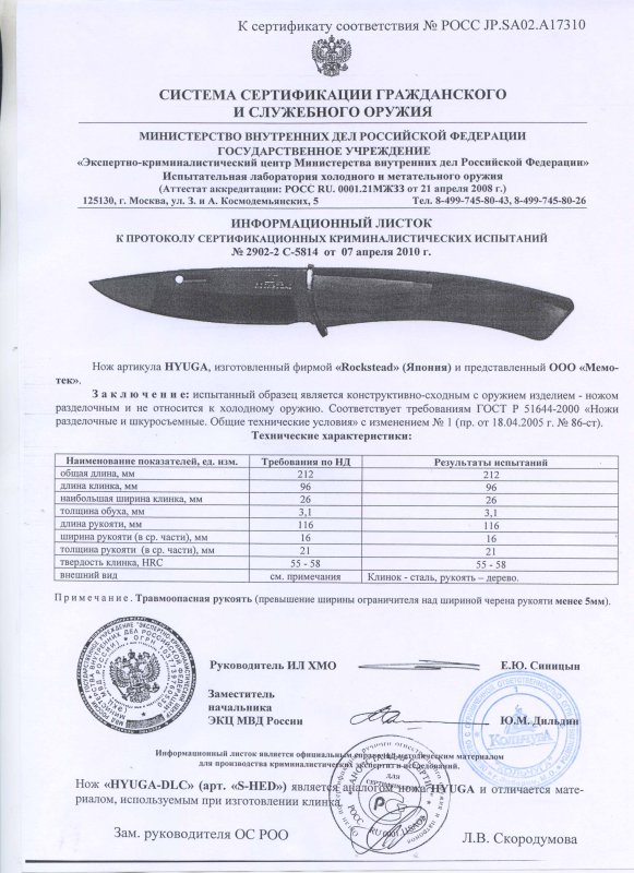 Нож нескладной Rockstead HYUGA, (HYUGA-DLC, S-HED)