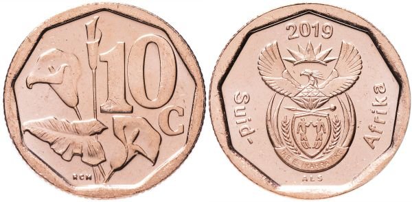 10 центов ЮАР, 2019 год, сталь с медным покрытием