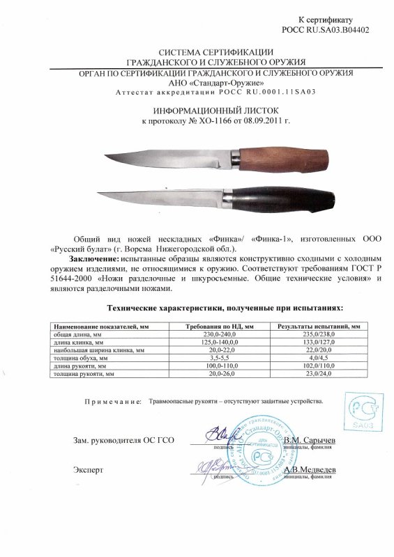 Ножи нескладные Русский булат «Финка», «Финка-1»