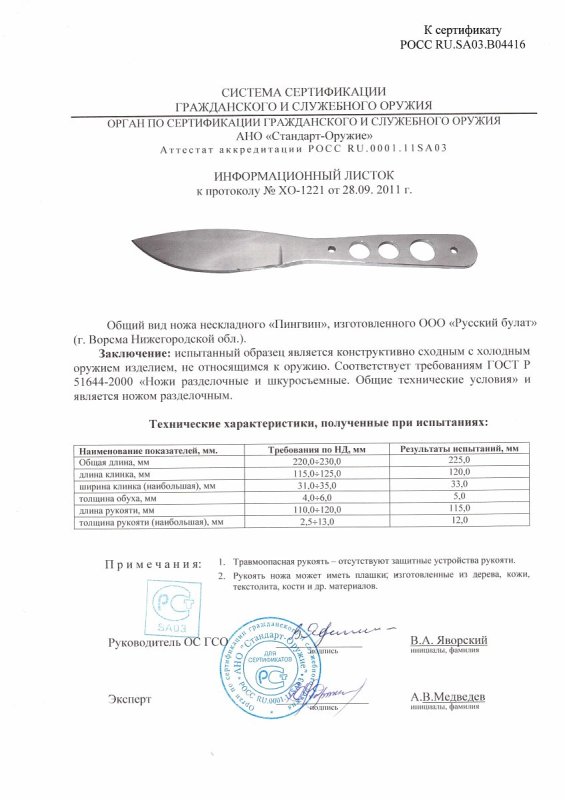 Нож нескладной Русский булат «Пингвин»