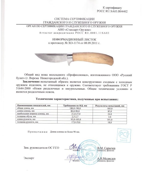 Нож нескладной Русский булат «Профессионал»