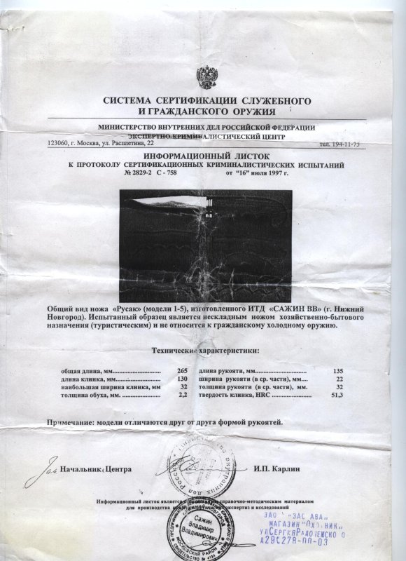 Нож нескладной «Русак (модели 1-5)» (ИТД «Сажин В.В.»)