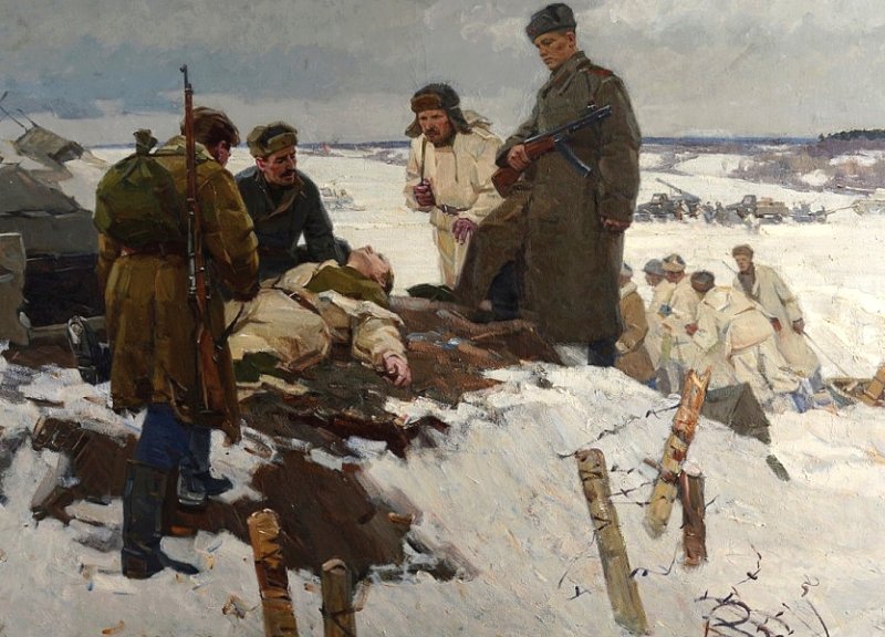 Бойцы у тела Матросова. Картина 1957 г.