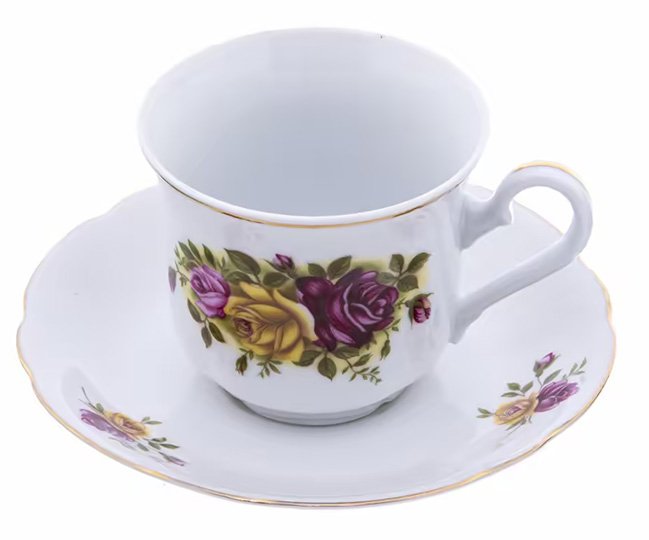 Пара чайная с цветочным изображением, "Leander", Чехия (2000-2015 гг.)