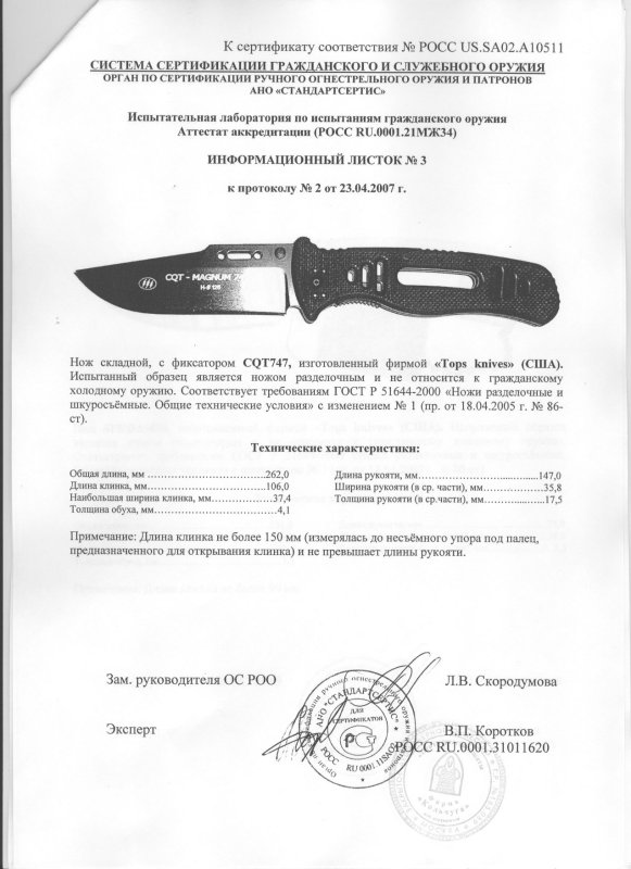 Нож складной с фиксатором TOPS CQT747