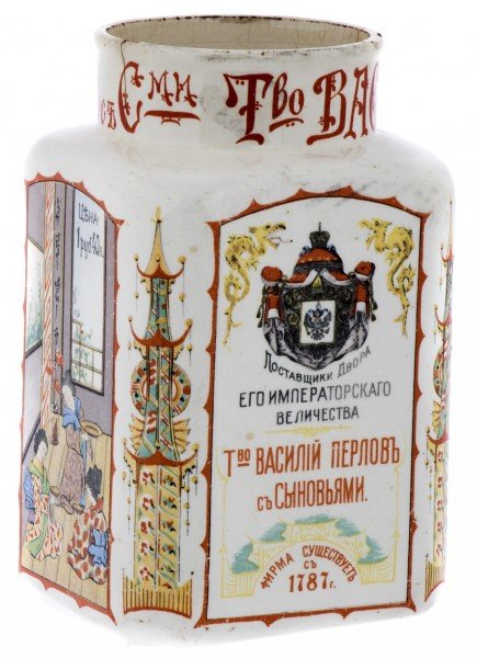 Чайница, фаянс, роспись, печать, 1880-1890 гг.