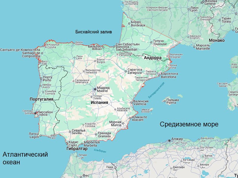 Пиренейский п-ов на карте Европы