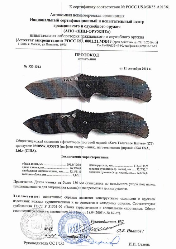Ножи складные с фиксатором Zero Tolerance (ZT) 0350SW и 0350TS