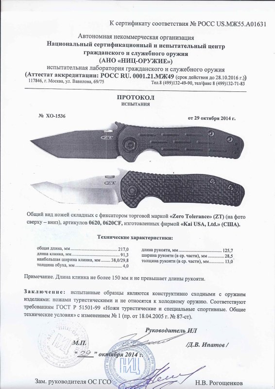 Ножи складные с фиксатором Zero Tolerance (ZT) 0620 и 0620CF