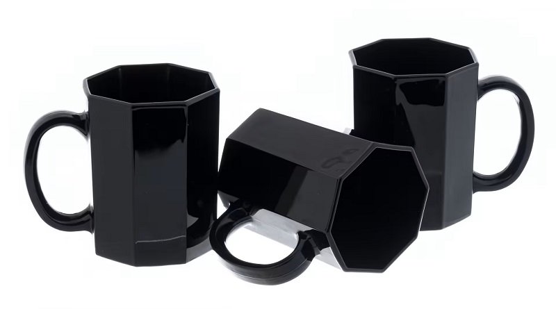 Набор из 3 чашек с гранёным декором, фарфор, фирма "Arcoroc", Франция, 2000-2010 гг.