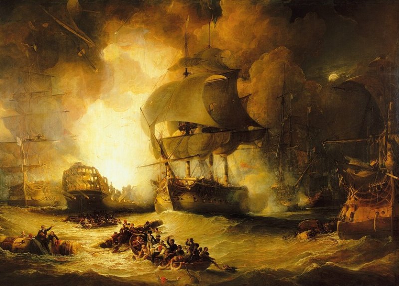 Гибель французского флагмана при Абубакире. Картина   1825 г.