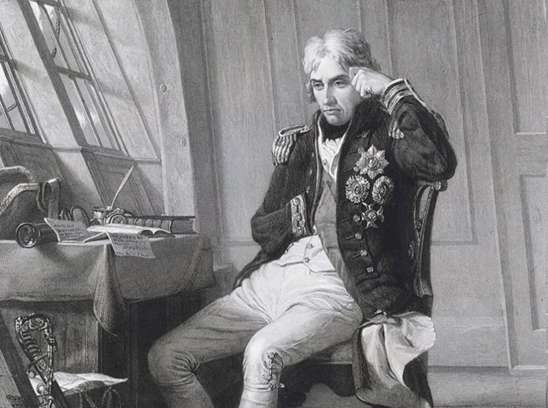 Нельсон в адмиральской каюте. Гравюра 1800-х гг.