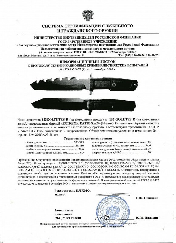 Ножи нескладные Extrema Ratio «123GOLFIITES R» и «103 GOLIITES R»