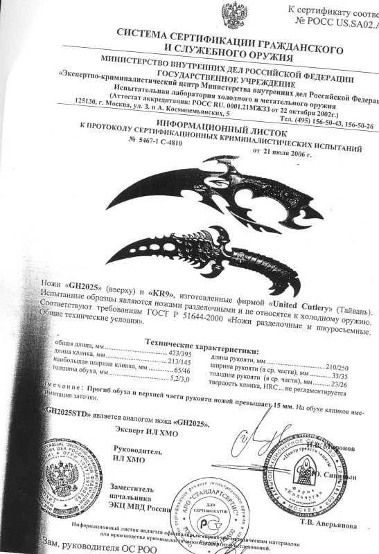 Ножи нескладные United Cutlery GH2025 (GH2025STD) и KR9
