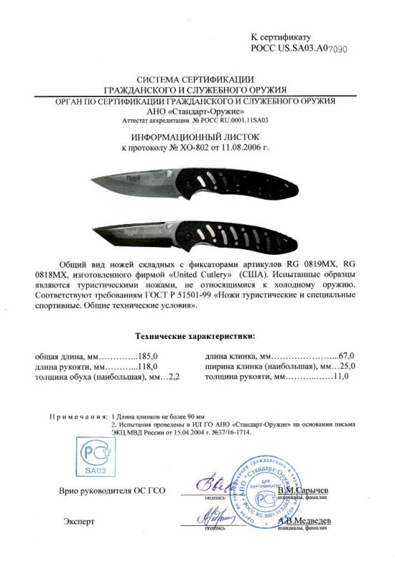 Ножи складные с фиксатором United Cutlery RG 0818MX и RG 0819MX