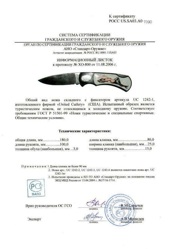 Нож складной с фиксатором United Cutlery UC 1242-1