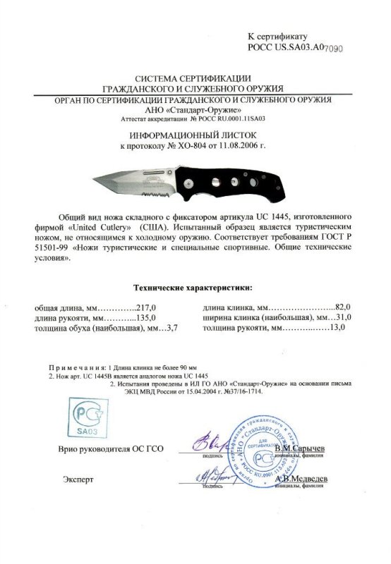 Нож складной с фиксатором United Cutlery UC 1445