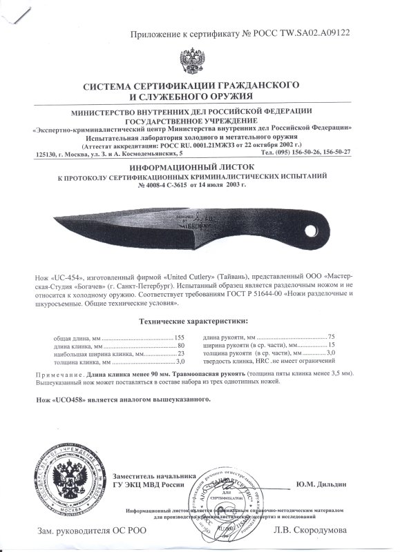 Нож нескладной United Cutlery UC 454 (UC 458)