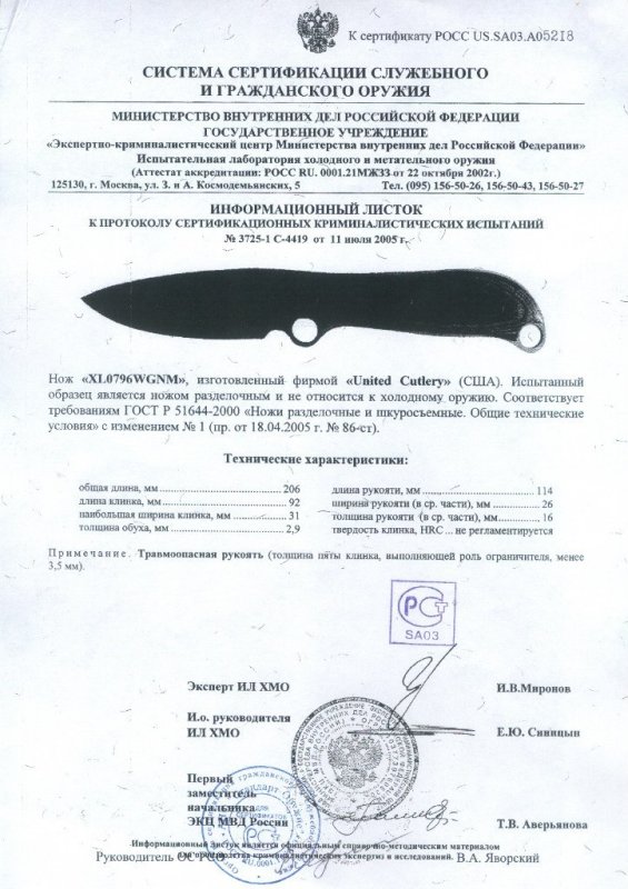 Нож нескладной United Cutlery XL0796WGNM