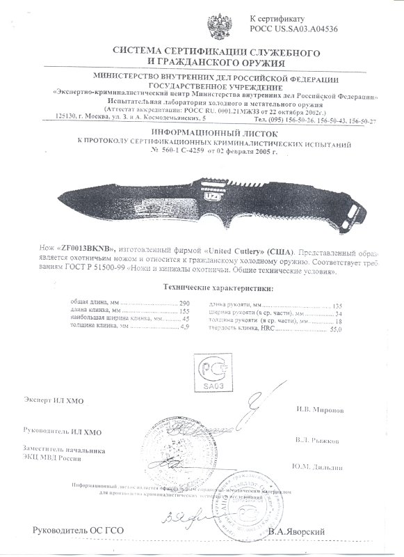 Нож нескладной United Cutlery ZF0013BKNB