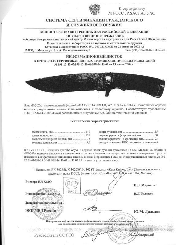 Ножи нескладные Katz «K-302» («ВK-302BB», «K-302CW», «K-302ST», «К-302ВВ» и «ВК-302»)