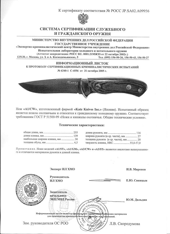 Ножи нескладные Katz «A1/CW» («A1/ST», «A1/GM», «А3/CW» и «A3/ST»)