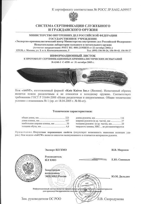 Ножи нескладные Katz «A4/ST» и «А4/CW»