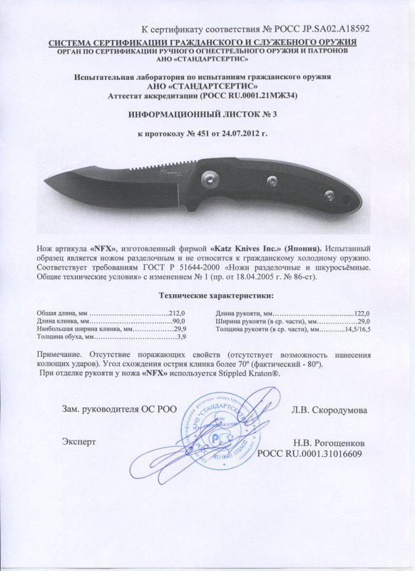 Нож нескладной Katz «NFX»