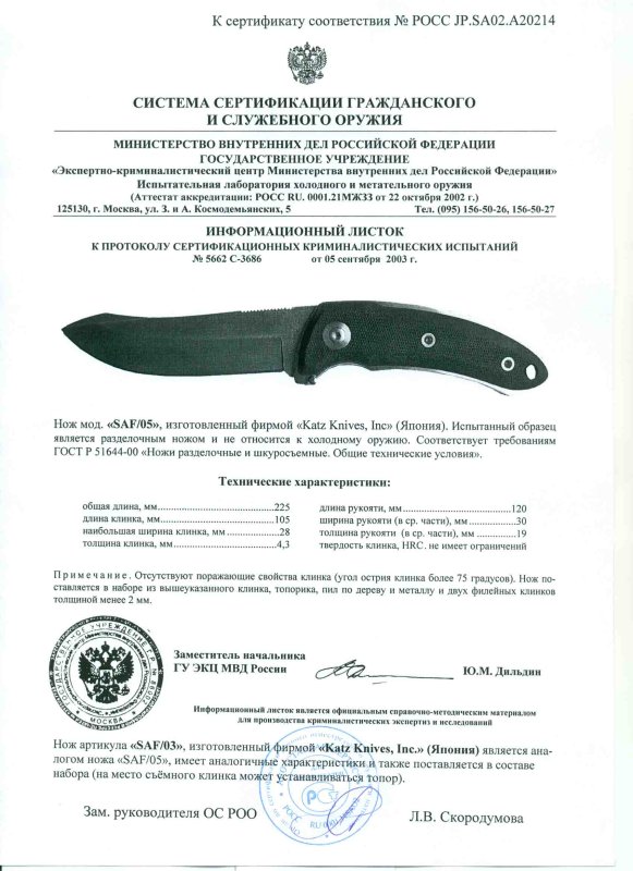 Нож нескладной Katz «SAF/05»