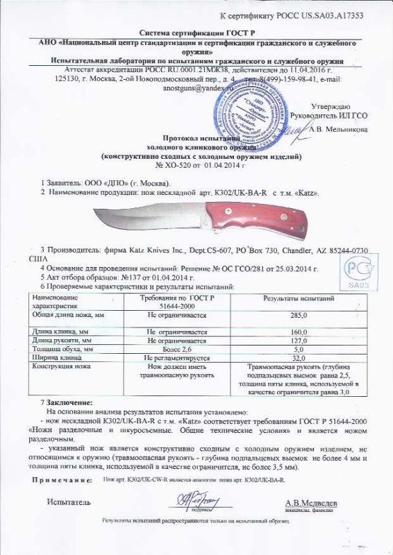 Нож нескладной Katz «К-302/UK-BA-R»