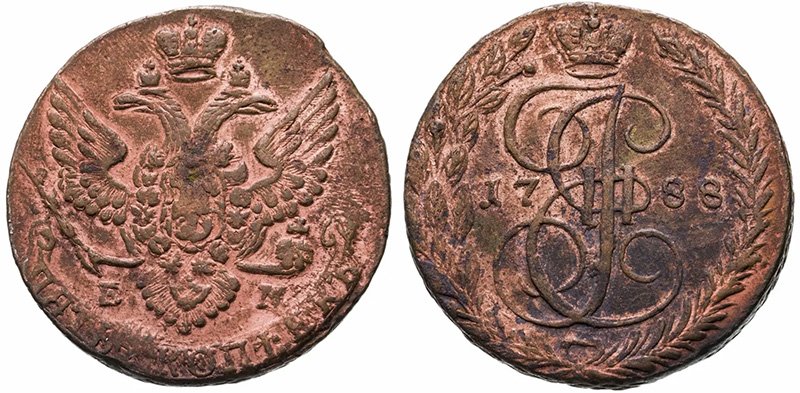 Вензель Екатерины II на медных монетах регулярного чекана
