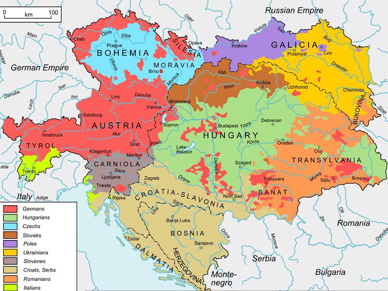 Этноязыковая карта Австро-Венгрии 1911 г.