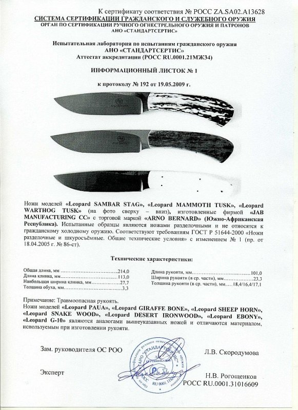 Ножи нескладные Arno Bernard «Leopard SAMBAR STAG», «Leopard MAMMOTH TUSK» и «Leopard Warthog TUSK»