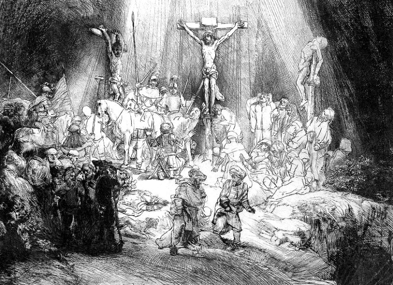 Рембрандт «Три креста». Гравюра 1653 г.