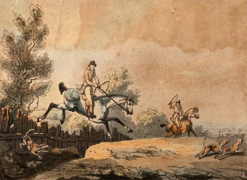 Английская гравюра 1792 г. с акварельной подкраской