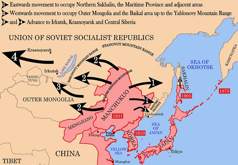 Схематическая зарисовка нереализованных наступательных планов Японии