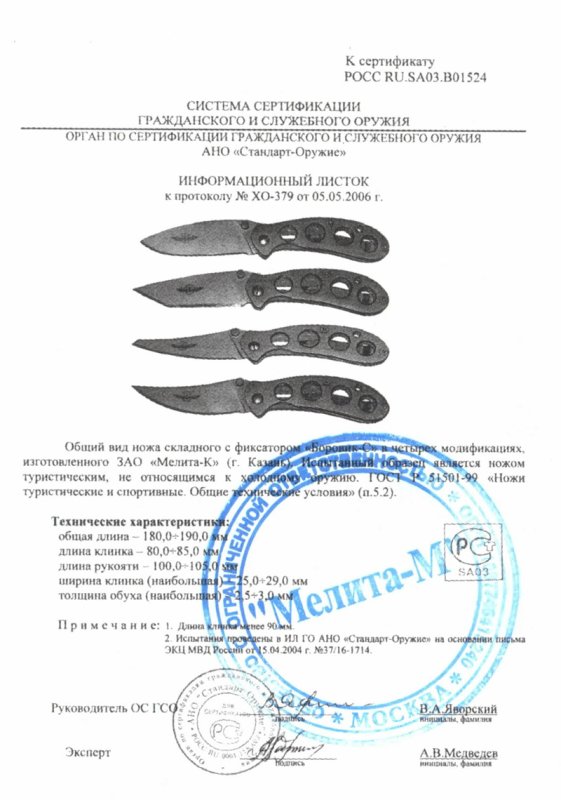 Ножи складные с фиксатором Мелита «Боровик-С» (четыре варианта)