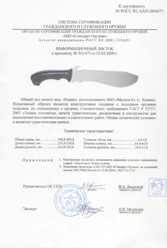 Мачете Мелита «Елань»