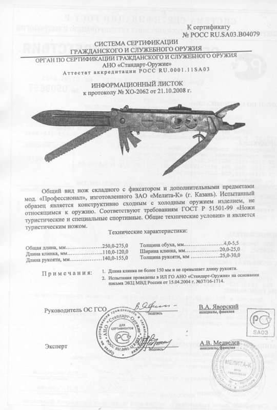 Нож складной с дополнительными предметами Мелита «Профессионал»