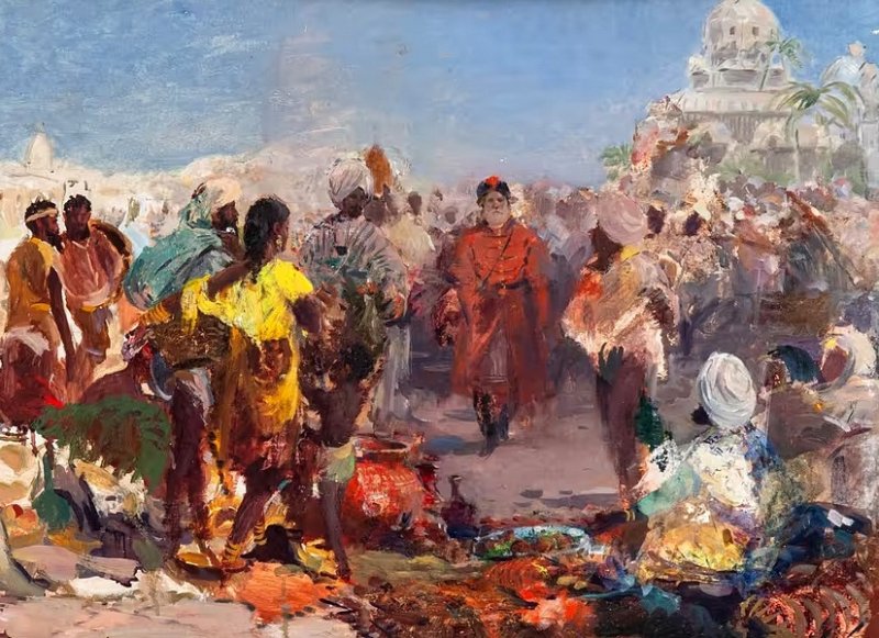 Афанасий Никитин в Индии. Эскиз картины неизвестного художника, 1950 г.