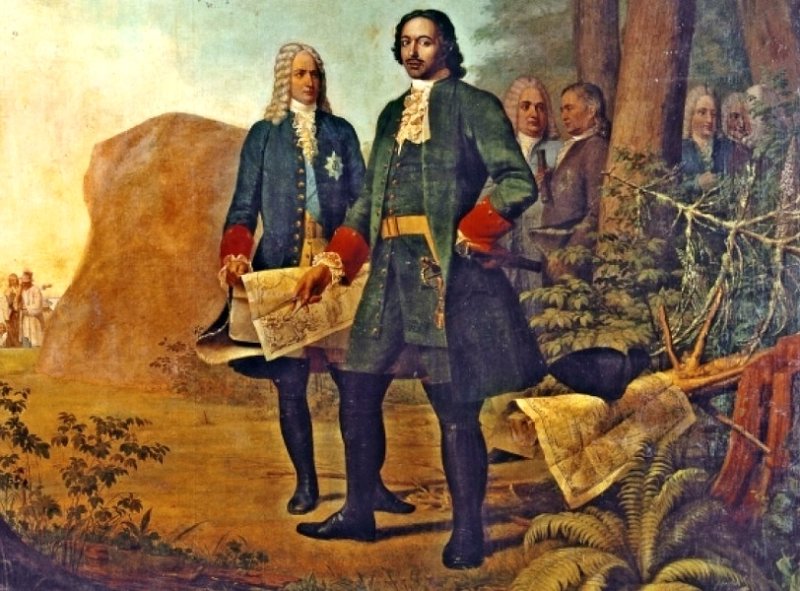Меншиков и Петр I. Картина «Основание Петербурга» 1838 г.