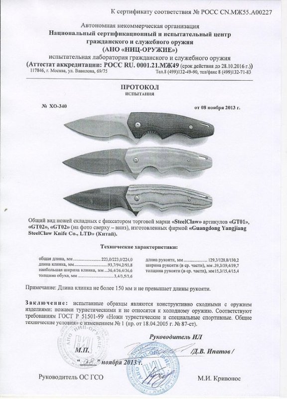 Ножи складные с фиксатором Steelclaw GT01 и GT02