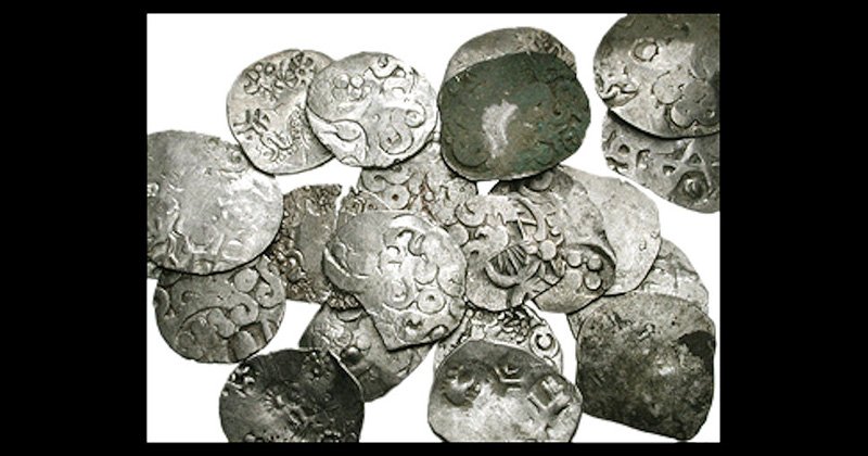 Каршапаны Косалы, приблизительно 525–465 гг. до н.э. (средний диаметр 25 мм, средний вес 2,7 г)