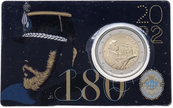 Стандартные 2 евро Сан-Марино второй серии в коллекционном блистере «180 лет корпусу жандармерии»