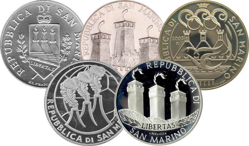 Подборка серебряных монет Сан-Марино первых лет хождения евро