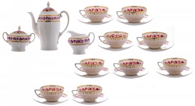 Сервиз чайный с цветочным декором на 9 персон, фарфор, деколь, Королевская фарфоровая мануфактура, Германия, 1904-1927 гг.
